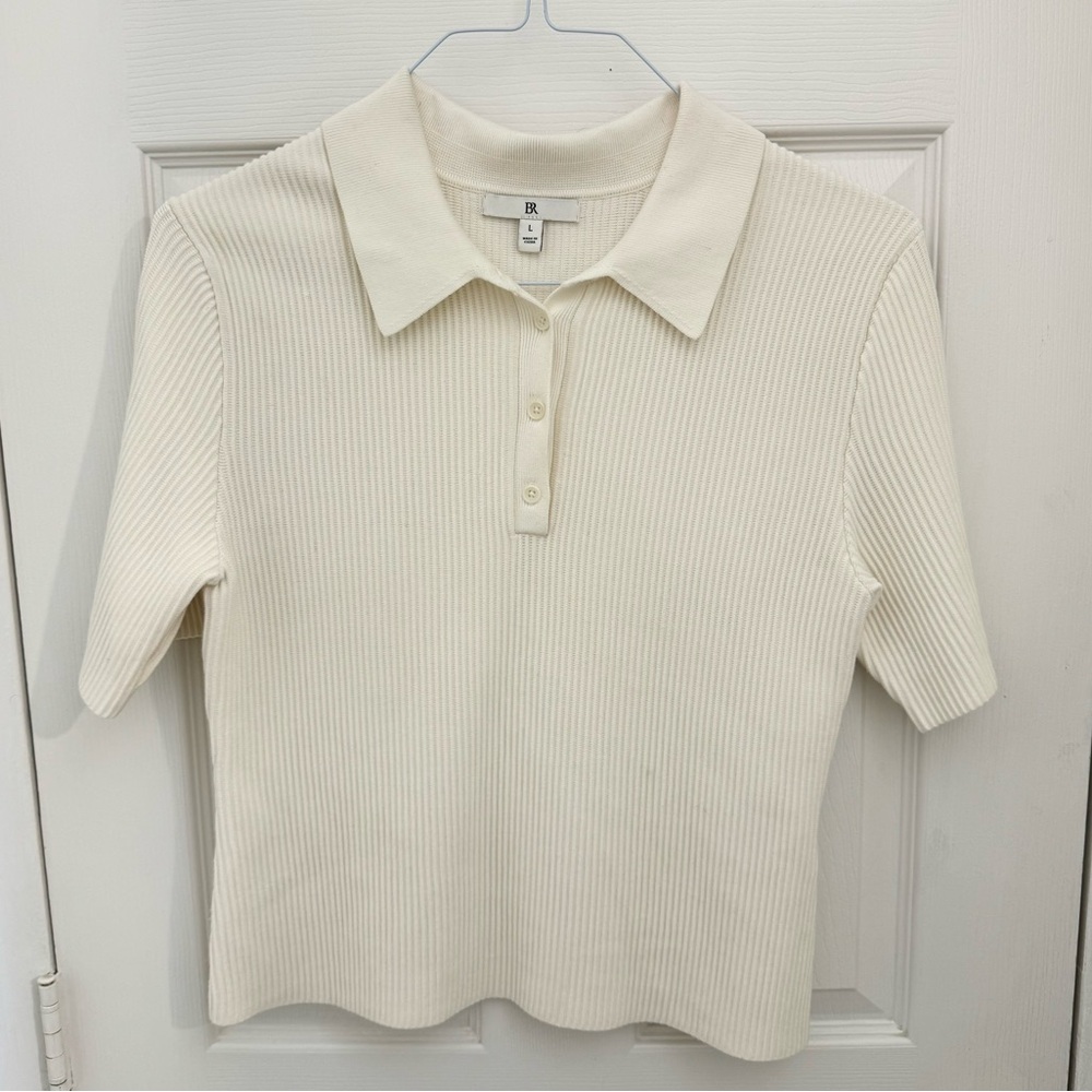 Banana Republic BR Women’s Ribbed Polo Blouse Size Large Cream Heavy Thick - Picture 1 of 4